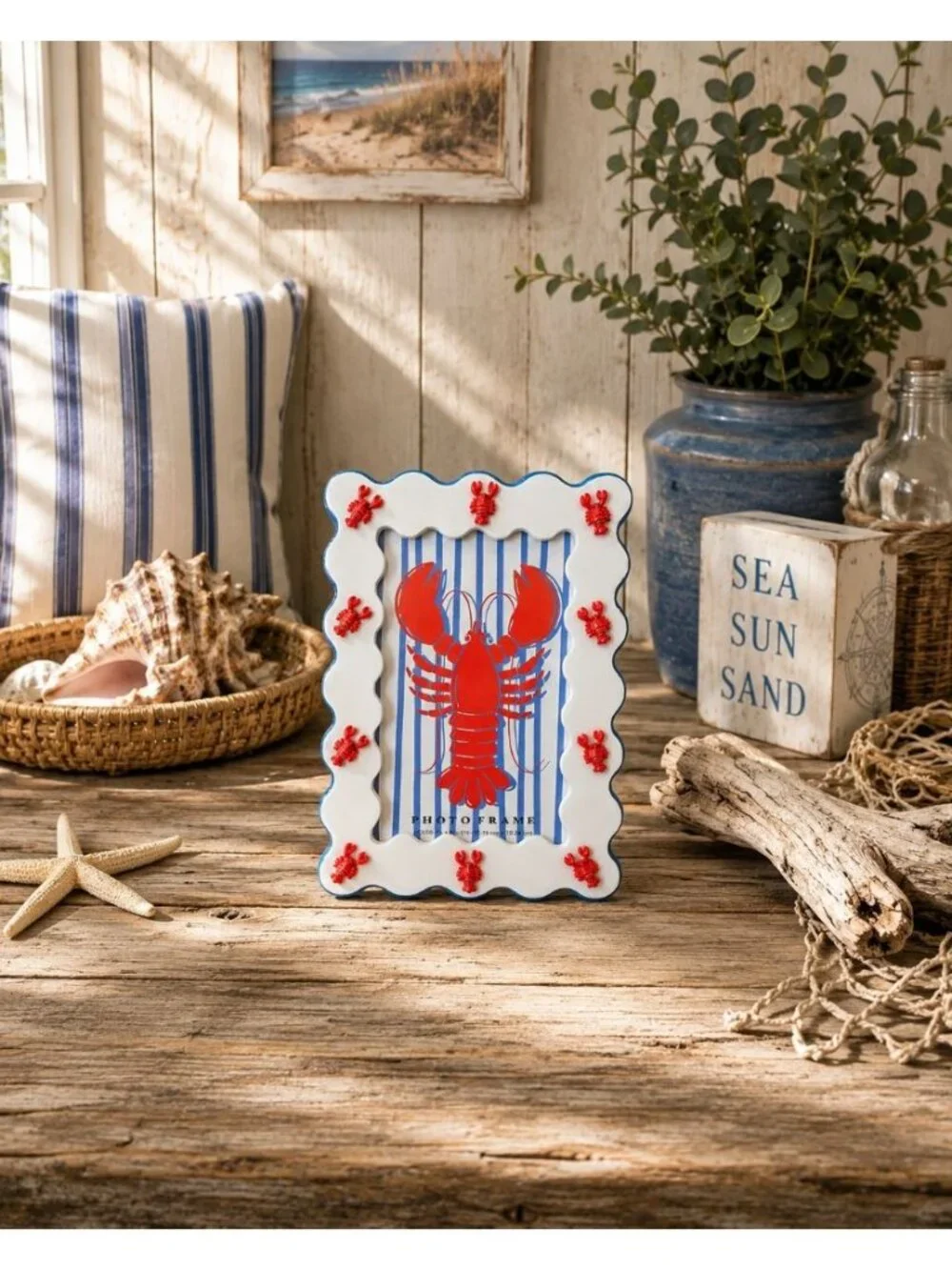 New Lobster Coastal Nautical Beach Blue 3D Room Decor Photo Picture Frame 4x6